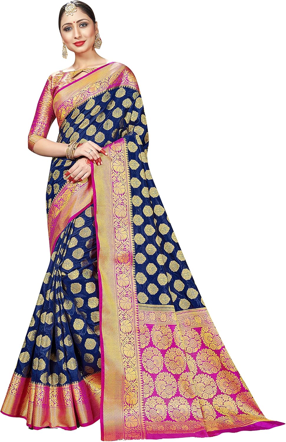 Elina fashion Sarees For Women Banarasi Art Silk Woven Work Saree l Indian Wedding Traditional Wear Sari and Blouse Piece