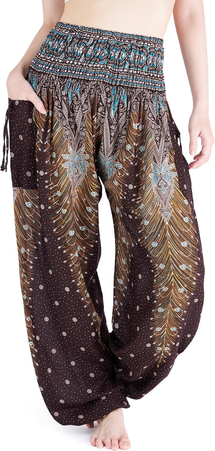 Lannaclothesdesign Women's Smocked Waist Boho Flowy Yoga Harem Pants Hippie Clothes