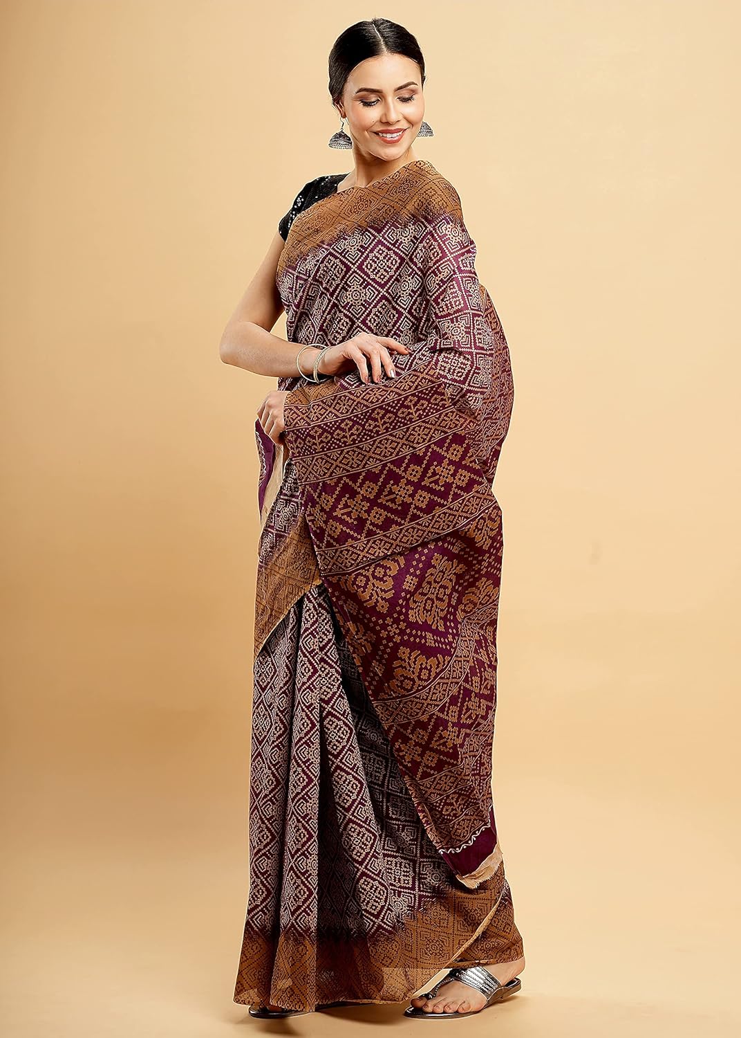 Temple Border Printed Sambalpuri Ikat Pure Cotton Saree - Traditional Elegance with Handcrafted Border Print