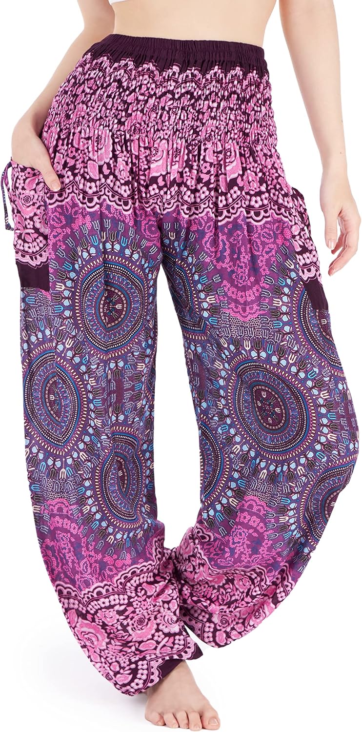 Lannaclothesdesign Harem Pants Women High Waist Bohemian Yoga Pants with Pockets - Boho Hippie Clothes