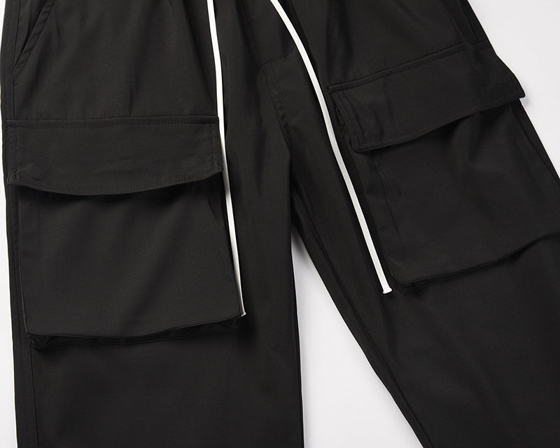 European And American High Street Dark Black Multi-pocket Zipper Pocket Pant