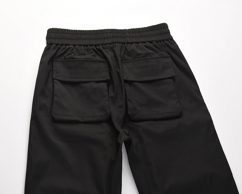 European And American High Street Dark Black Multi-pocket Zipper Pocket Pant